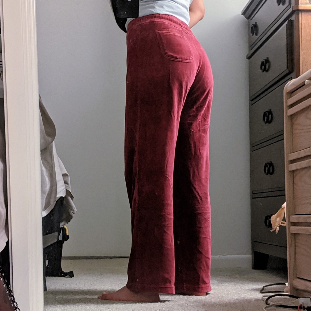 burgundy velour sweatpants